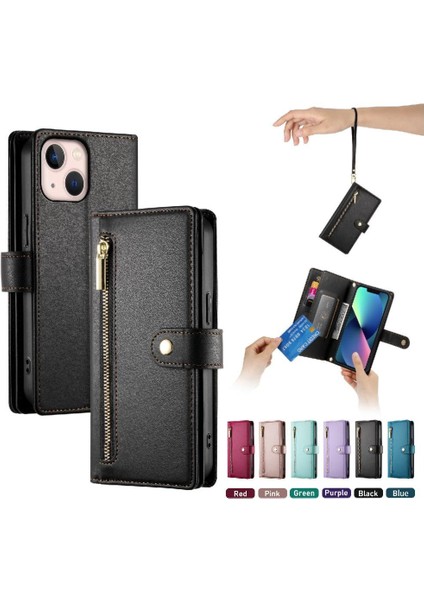 IPhone 13 Mini Çok Fonksiyonlu Kart Yuvaları Bilek Kayışı Cüzdan Için Flip Case (Yurt Dışından)
