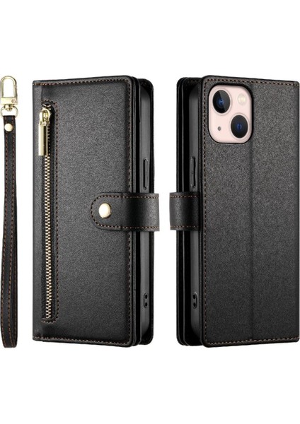IPhone 13 Mini Çok Fonksiyonlu Kart Yuvaları Bilek Kayışı Cüzdan Için Flip Case (Yurt Dışından)