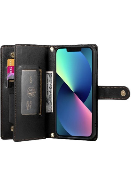 IPhone 13 Mini Çok Fonksiyonlu Kart Yuvaları Bilek Kayışı Cüzdan Için Flip Case (Yurt Dışından)