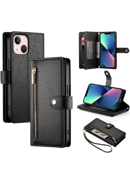 IPhone 13 Mini Çok Fonksiyonlu Kart Yuvaları Bilek Kayışı Cüzdan Için Flip Case (Yurt Dışından)