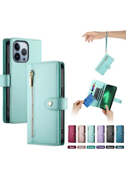 IPhone 13 Pro Için Flip Case Çok Fonksiyonlu Kart Yuvaları Bilek Kayışı Cüzdan (Yurt Dışından)