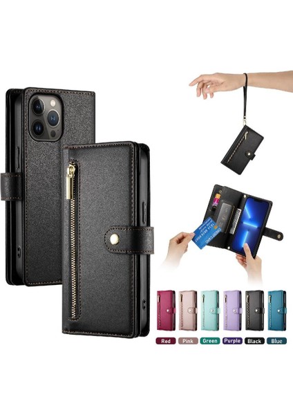IPhone 13 Için Flip Case Pro Max Kickstand Çok Fonksiyonlu Kart Yuvaları Bilek (Yurt Dışından)