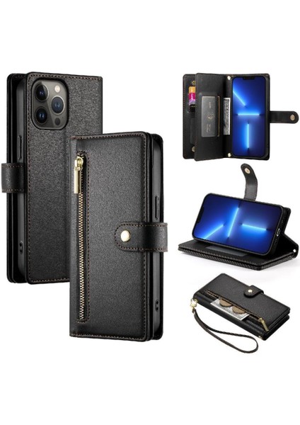 IPhone 13 Için Flip Case Pro Max Kickstand Çok Fonksiyonlu Kart Yuvaları Bilek (Yurt Dışından)