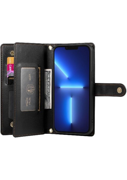 IPhone 13 Için Flip Case Pro Max Kickstand Çok Fonksiyonlu Kart Yuvaları Bilek (Yurt Dışından)