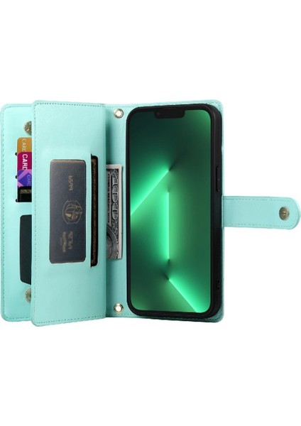 IPhone 13 Pro Için Flip Case Çok Fonksiyonlu Kart Yuvaları Bilek Kayışı Cüzdan (Yurt Dışından)