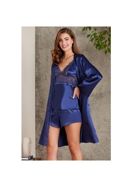 Saten Dörtlü Gelin Çeyiz Seti 7015 - Lacivert fiyatları