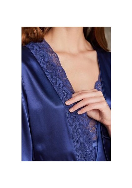 Saten Dörtlü Gelin Çeyiz Seti 7015 - Lacivert indirimleri