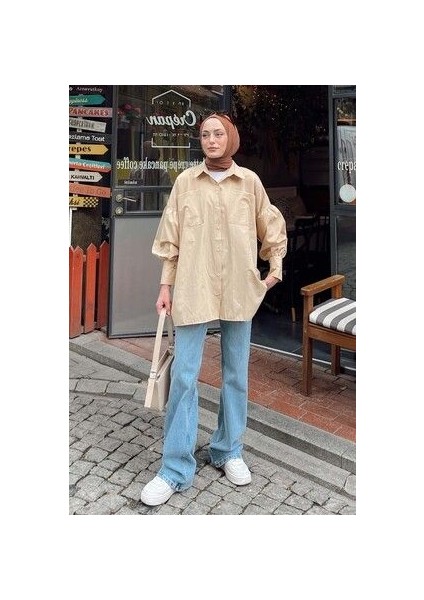 Kol Bağlama Detaylı Oversize Gömlek