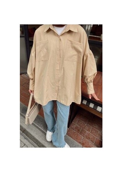 Kol Bağlama Detaylı Oversize Gömlek