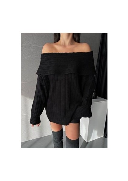 Geniş Madonna Yaka Yumoş Örme Kazak