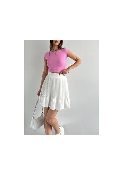 30528 Pamuk ve Modal Karışımlı Crop Top-Pembe