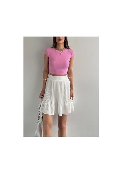 30528 Pamuk ve Modal Karışımlı Crop Top-Pembe