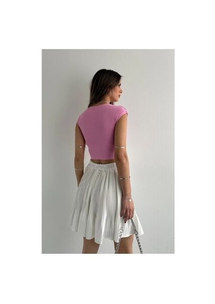 30528 Pamuk ve Modal Karışımlı Crop Top-Pembe