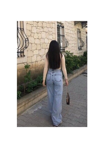 Berry 90's Kar Yıkama Mavi Likralı Süper Yüksek Bel Wide Leg Salaş Jeans Palazzo Pantolon modelleri