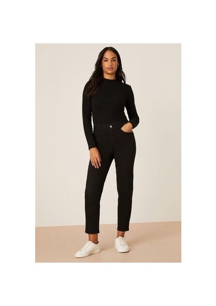 Zero Max Yüksek Bel Mom Siyah Jeans Likralı Esnek Boyfriend Kot Pantolon