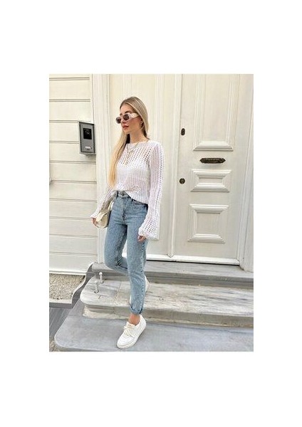 Yüksek Bel Mavi Mom Jeans Kar Yıkama Likralı Mom Jeans 2024 fiyatları