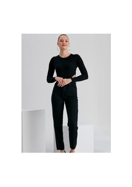 Siyah Mom Jeans Yüksek Bel Boyfriend Pantolon