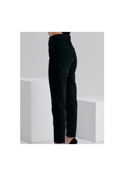 Siyah Mom Jeans Yüksek Bel Boyfriend Pantolon