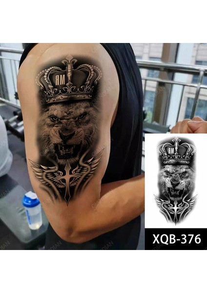 Gerçekci Aslan Kral Taç Kanat Desenli Geçici Dövme Tattoo