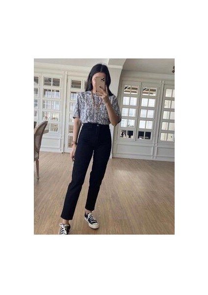 Leo Penelope Zero Yüksek Bel Mom Kot Pantolon Esnek Cepli Dar Kalıp Pamuklu - Slim Mom Jean