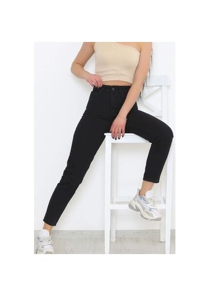 Leo Penelope Siyah 2132 Yüksek Bel Mom Jean Siyah