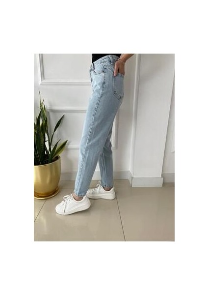 Lamina Mavi Kar Yıkama Yüksek Bel Mom Jeans Boyfriend (1 Beden Büyük Alınız) modelleri