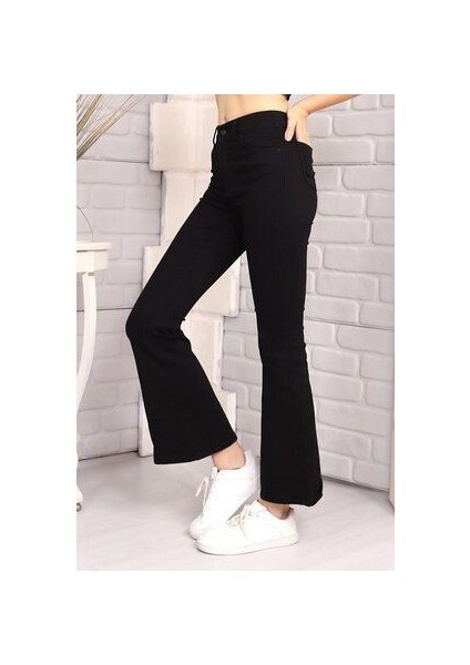 Miha Lina Tall Flare Siyah Ispanyol Jean Kot Pantolon 2024