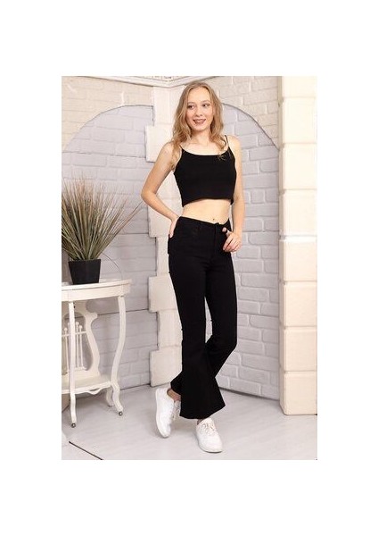 Miha Lina Tall Flare Siyah Ispanyol Jean Kot Pantolon 2024