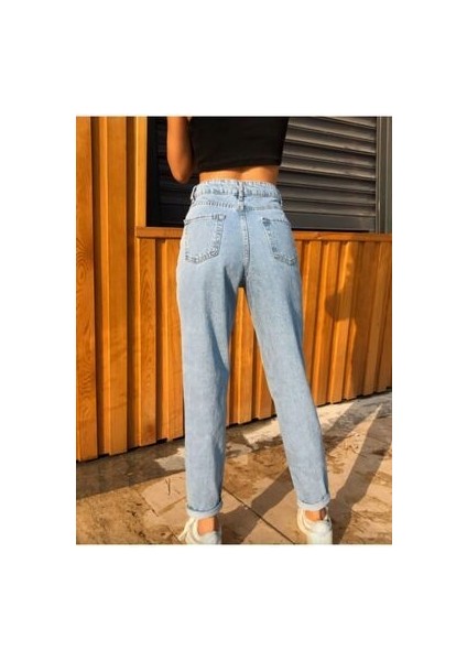 Zero Max Yüksek Bel Mavi Mom Jeans Likralı Esnek Kot Pantolon(1 Beden Büyük Alınız) modelleri