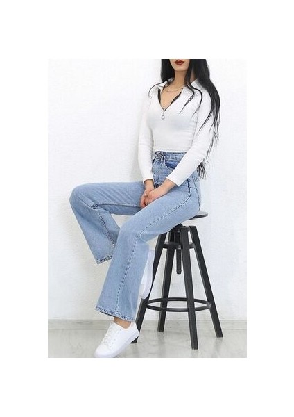 Eliza Açık Mavi Kar Yıkama Power Likralı Süper Yüksek Bel Salaş Paça Jeans (1 Beden Büyük Alınız) fiyatları