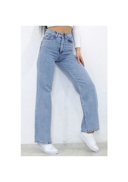 Eliza Açık Mavi Kar Yıkama Power Likralı Süper Yüksek Bel Salaş Paça Jeans (1 Beden Büyük Alınız) modelleri