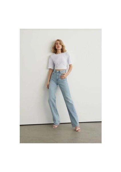 90's Kar Yıkama Mavi Likralı Süper Yüksek Bel Salaş Jeans Palazzo Pantolon 2024