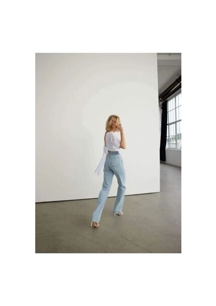 90's Kar Yıkama Mavi Likralı Süper Yüksek Bel Salaş Jeans Palazzo Pantolon 2024