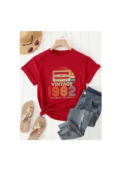 1982 Vintage Baskılı Oversize T-Shirt Salaş Boyfirend