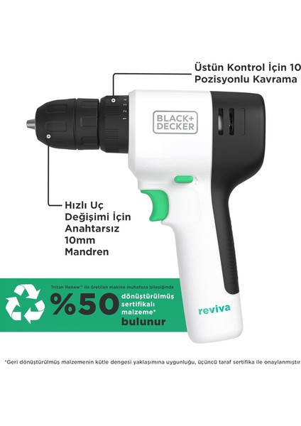 Black & Decker REVDD12ASTB Reviva 12 V Akülü Matkap