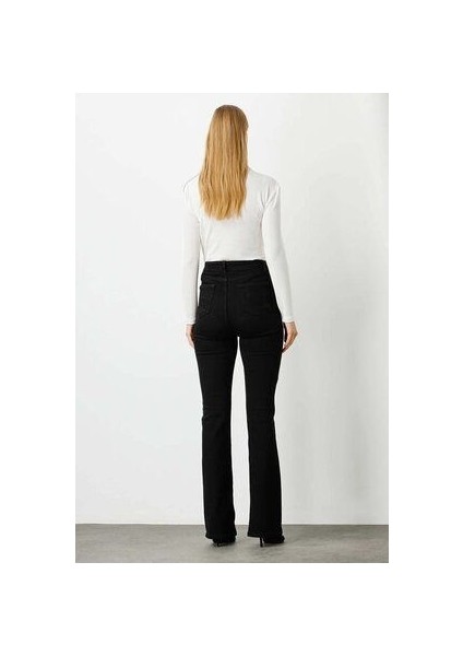 Leo Max Vanessa Ispanyol Renk Solmaz Yüksek Bel Likralı Siyahflare Jeans Pantolon fırsatları