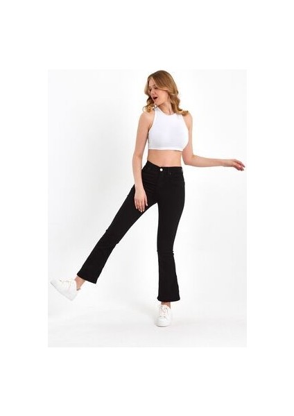 Miha Ispanyol Paça Solmayan Siyah Pantolon 2024