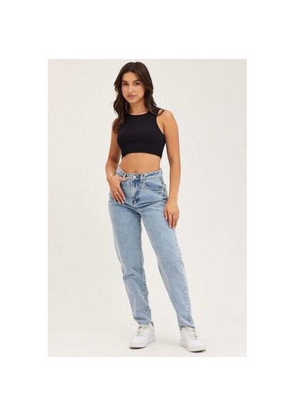 Zero Max Kar Yıkama Likralı Mom Jeans Mavi Esnek Kot Pantolon