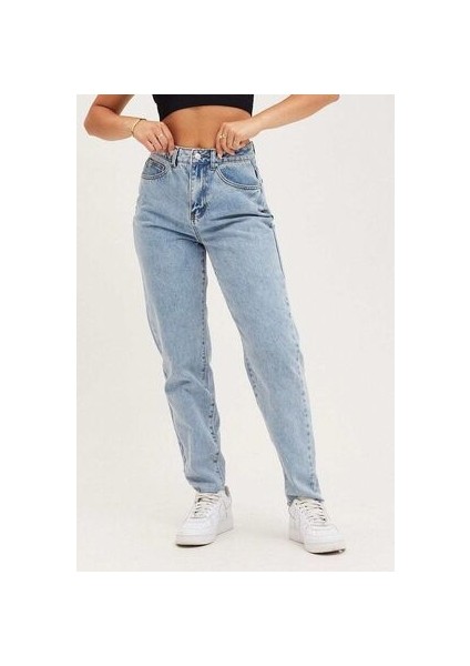 Zero Max Kar Yıkama Likralı Mom Jeans Mavi Esnek Kot Pantolon