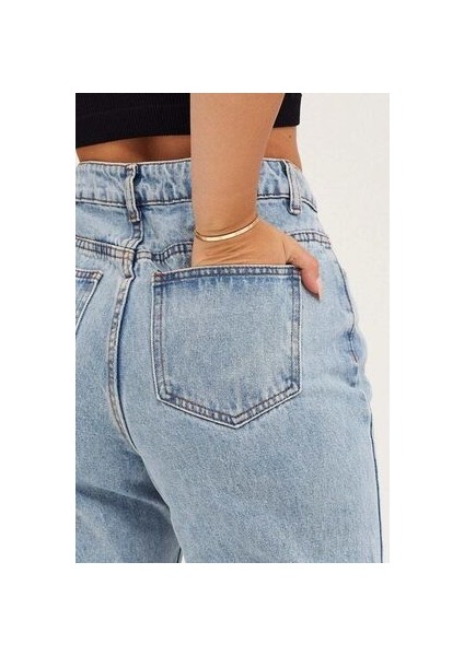 Zero Max Kar Yıkama Likralı Mom Jeans Mavi Esnek Kot Pantolon
