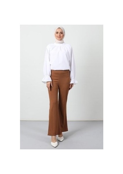 Beli Lastikli Ispanyol Pantolon Açık Kahve modelleri