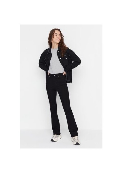 Monera Siyah Solmayan Siyah Yüksek Bel Flare Jeans