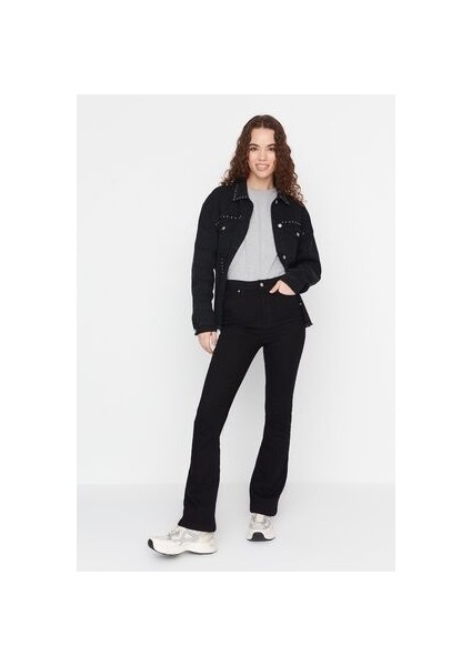 Monera Siyah Solmayan Siyah Yüksek Bel Flare Jeans