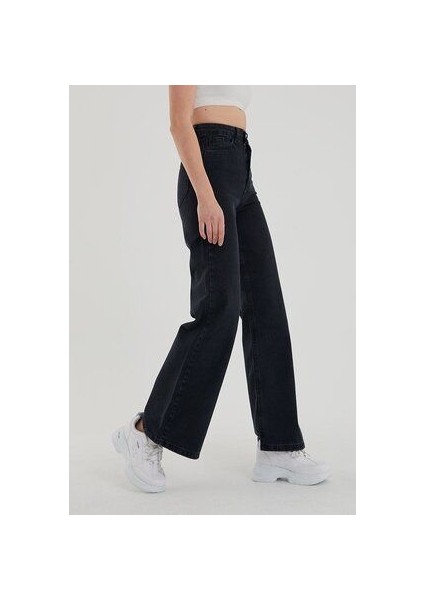 Siyah Likralı Süper Yüksek Bel Salaş Jean Pantolon. (Süper Yüksek.) Wide Leg 2024