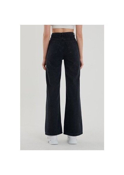 Siyah Likralı Süper Yüksek Bel Salaş Jean Pantolon. (Süper Yüksek.) Wide Leg 2024 modelleri