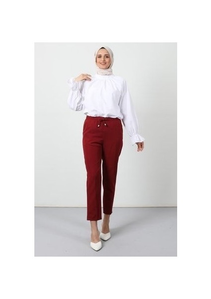 Beli Lastikli Pantolon Bordo