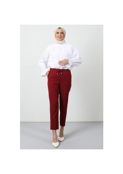Beli Lastikli Pantolon Bordo