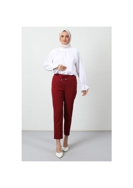 Beli Lastikli Pantolon Bordo