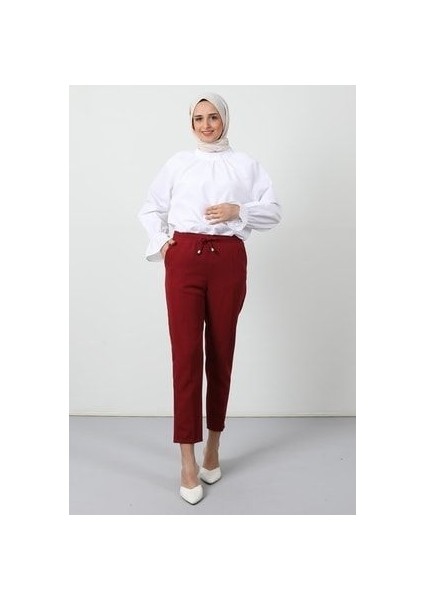 Beli Lastikli Pantolon Bordo