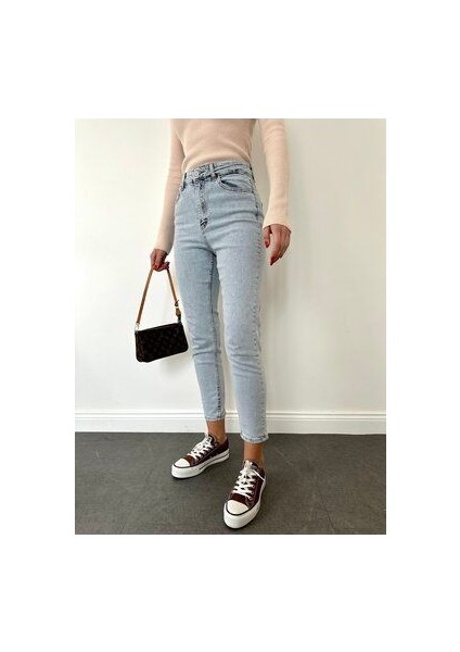 Mary Vintage Straght Fit Yüksek Bel Yırtık Detaylı Uzun Boy Jean Pantolon